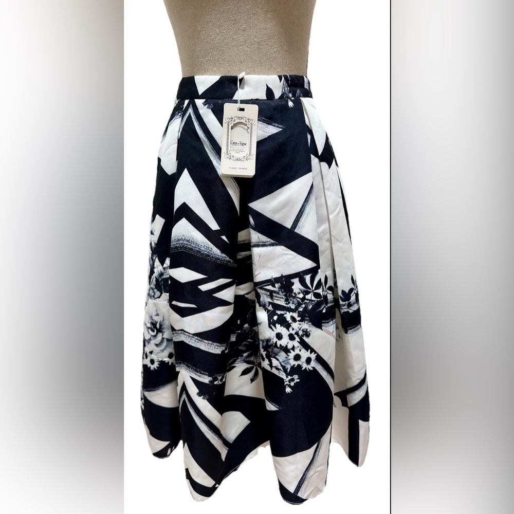 Coeur De Vague Abstract Skirt Black White A Line Artsy Unique Geometric Office M